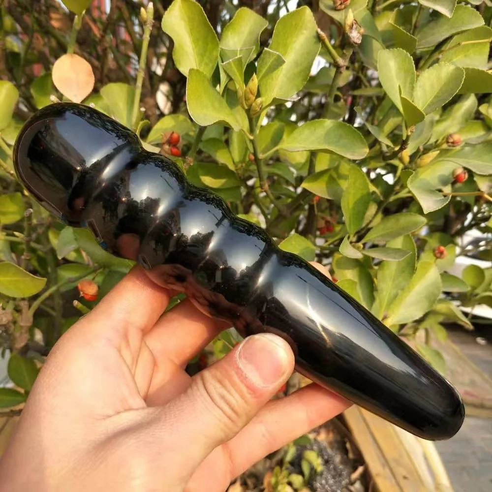 Black Obsidian Quartz Crystal Spiral Wand - Glova