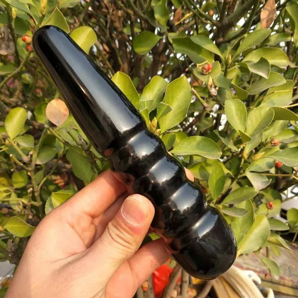 Black Obsidian Quartz Crystal Spiral Wand - Glova