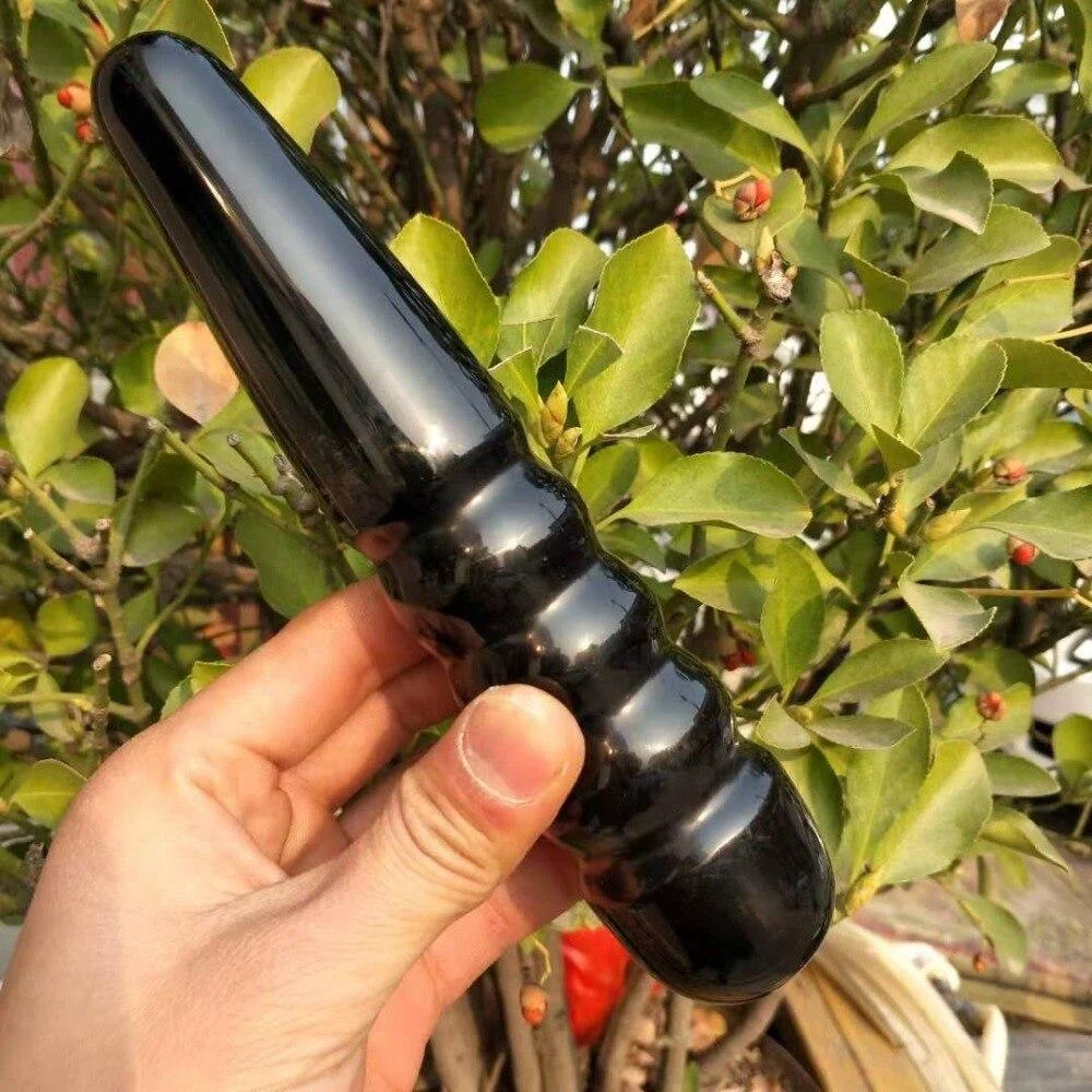 Black Obsidian Quartz Crystal Spiral Wand - Glova