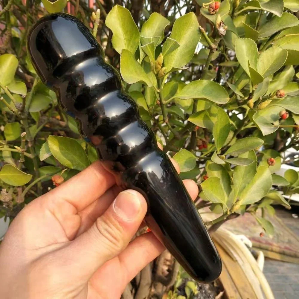 Black Obsidian Quartz Crystal Spiral Wand - Glova