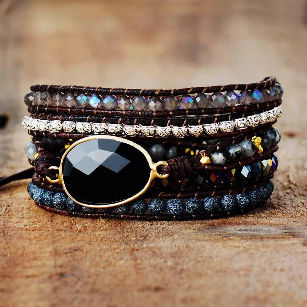 Black Onyx & Quartz Wrap Bracelet - Glova