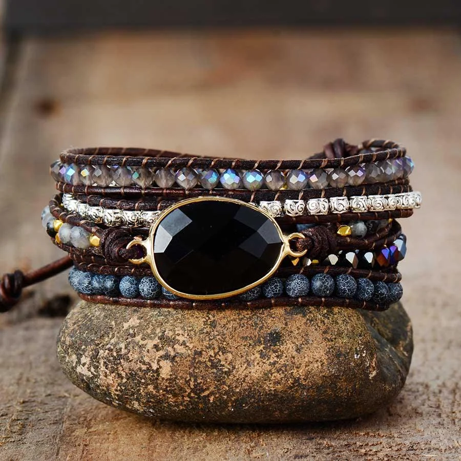 Black Onyx & Quartz Wrap Bracelet - Glova