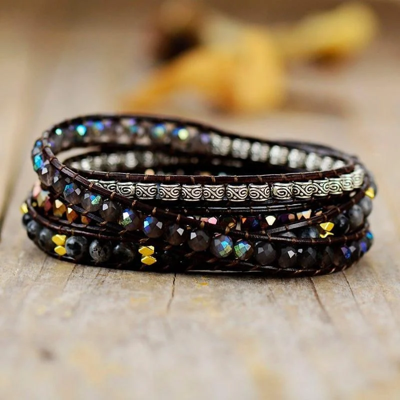 Black Onyx & Quartz Wrap Bracelet - Glova