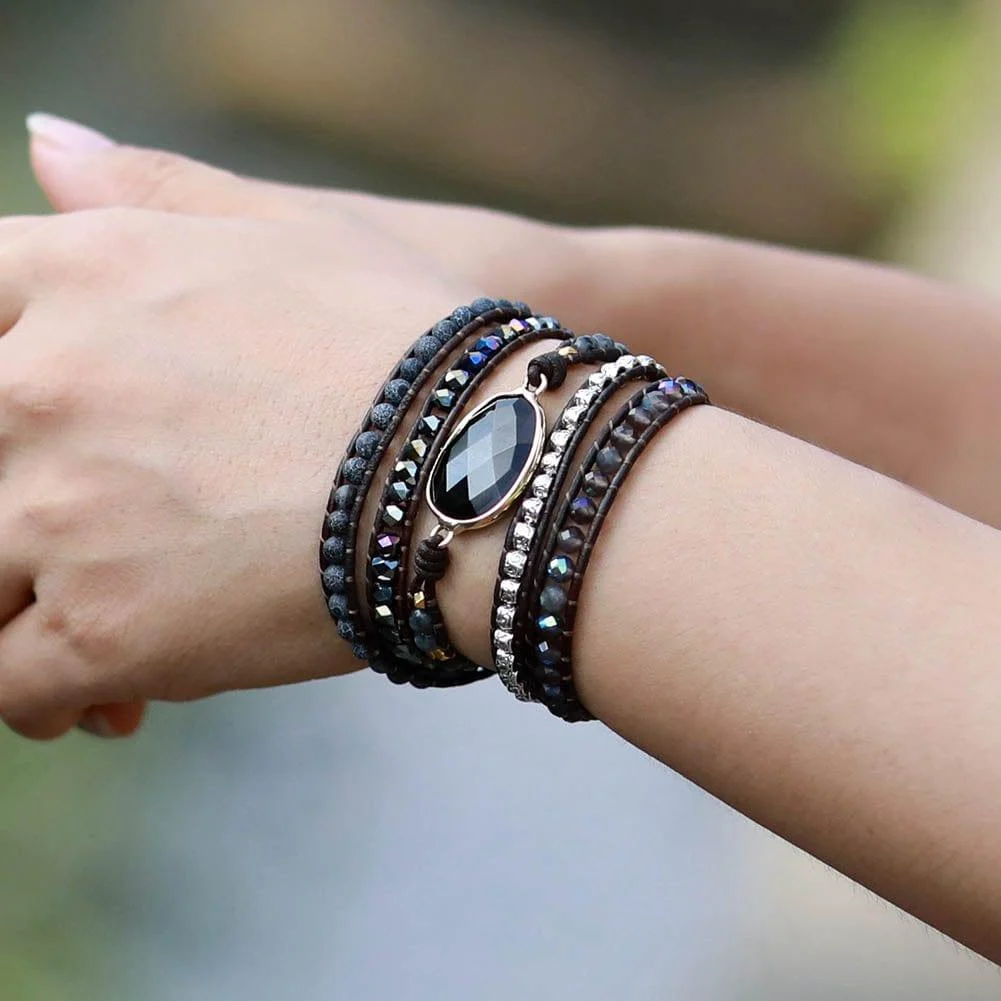 Black Onyx & Quartz Wrap Bracelet - Glova