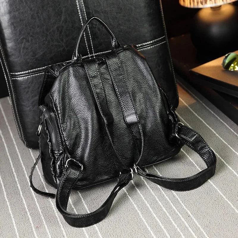 Black Pu Leather Flap Studded Backpack - Glova