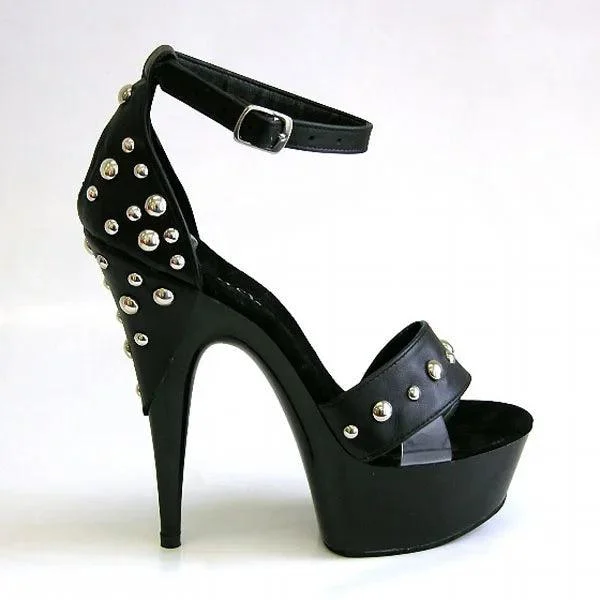 Black Rivet Stiletto Banquet High Heels Sandals Shoes - Glova