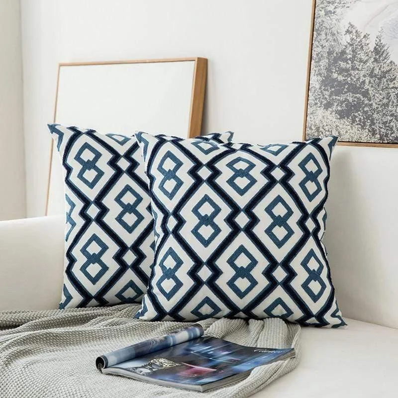 Blue and White Geometric Cushion Covers - Glova