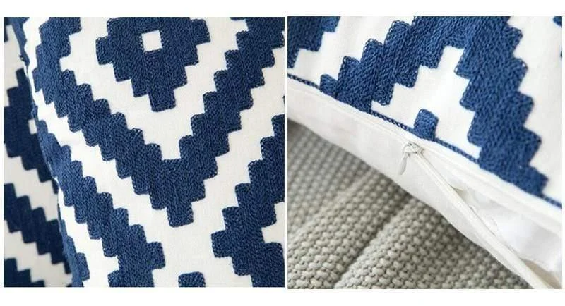 Blue and White Geometric Cushion Covers - Glova