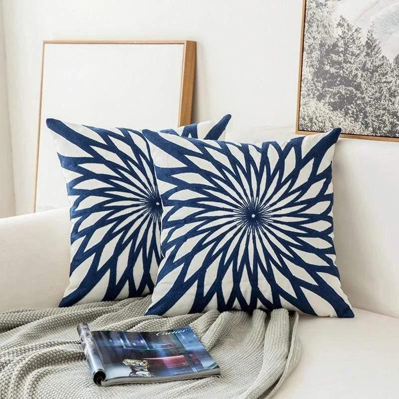 Blue and White Geometric Cushion Covers - Glova