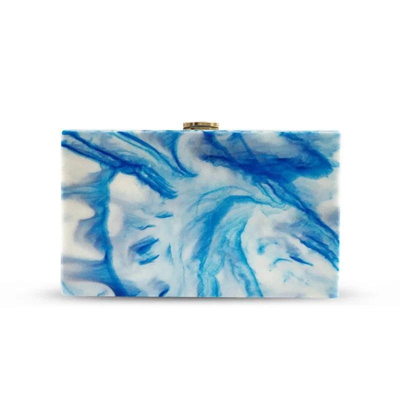 Blue Marble Acrylic Box Clutch - Glova