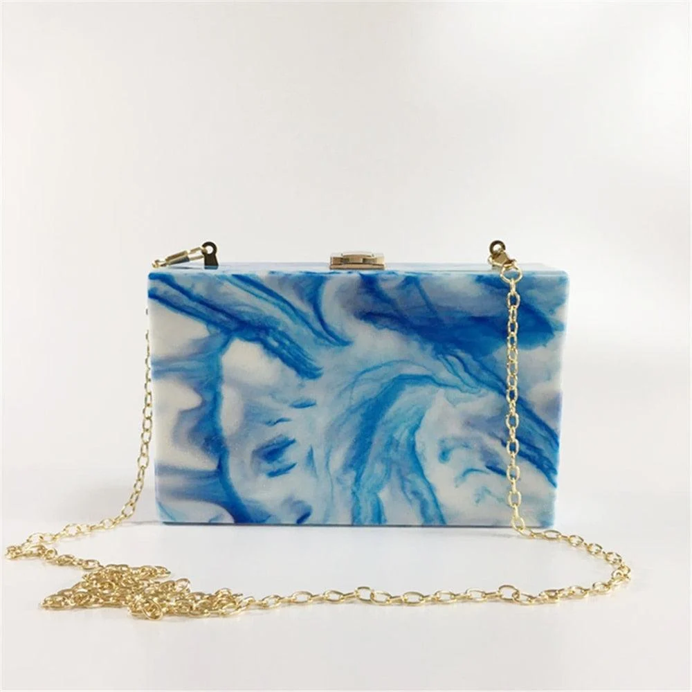 Blue Marble Acrylic Box Clutch - Glova