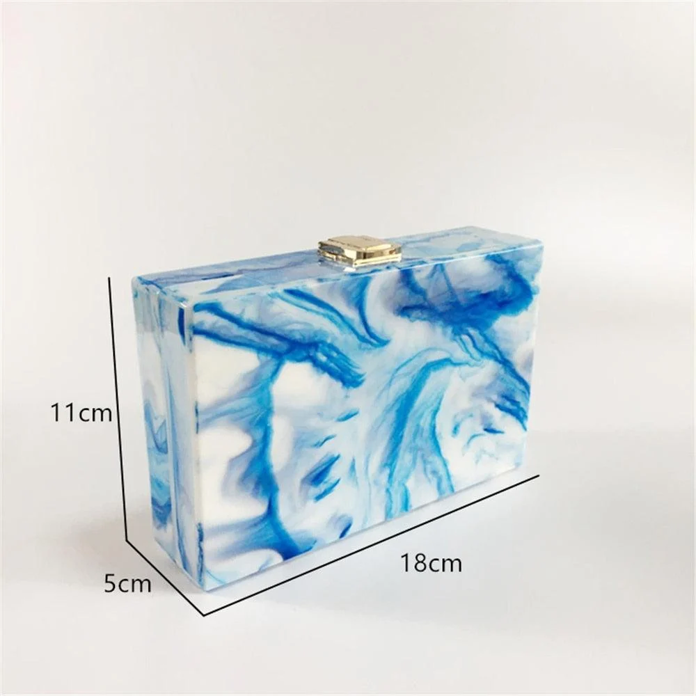 Blue Marble Acrylic Box Clutch - Glova