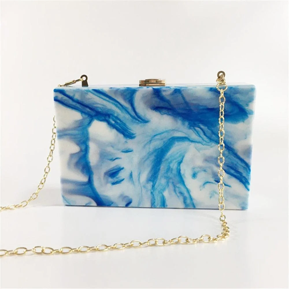 Blue Marble Acrylic Box Clutch - Glova