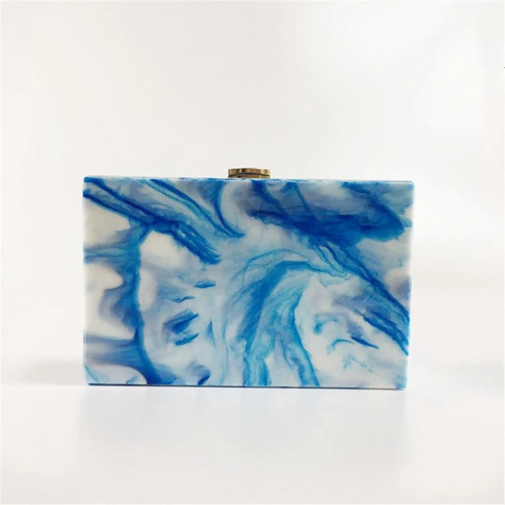 Blue Marble Acrylic Box Clutch - Glova