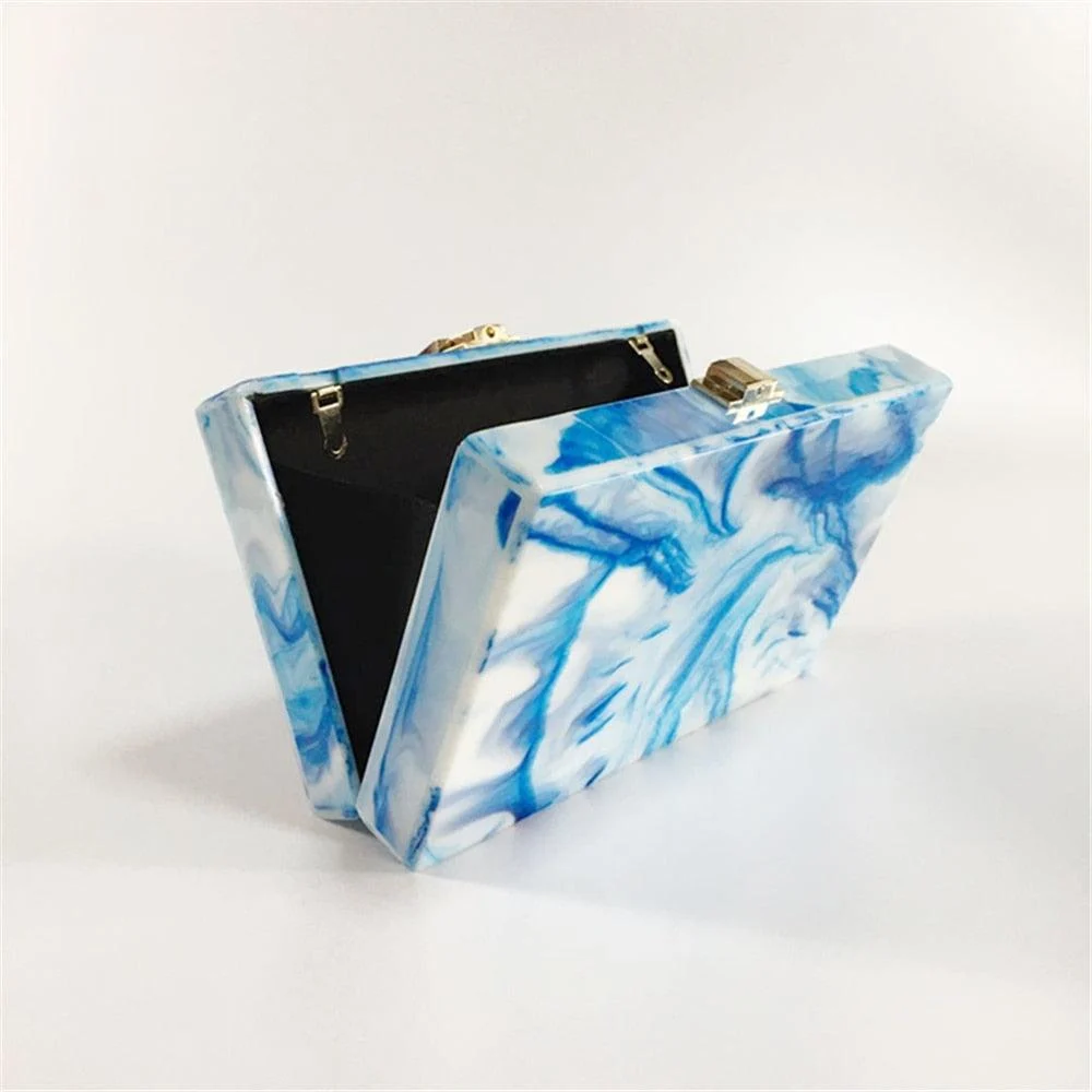 Blue Marble Acrylic Box Clutch - Glova