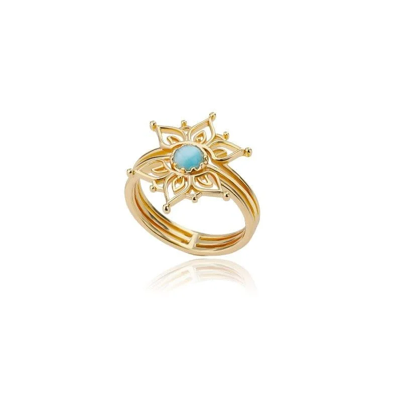 Blue Opal Lotus Flower Ring - Glova