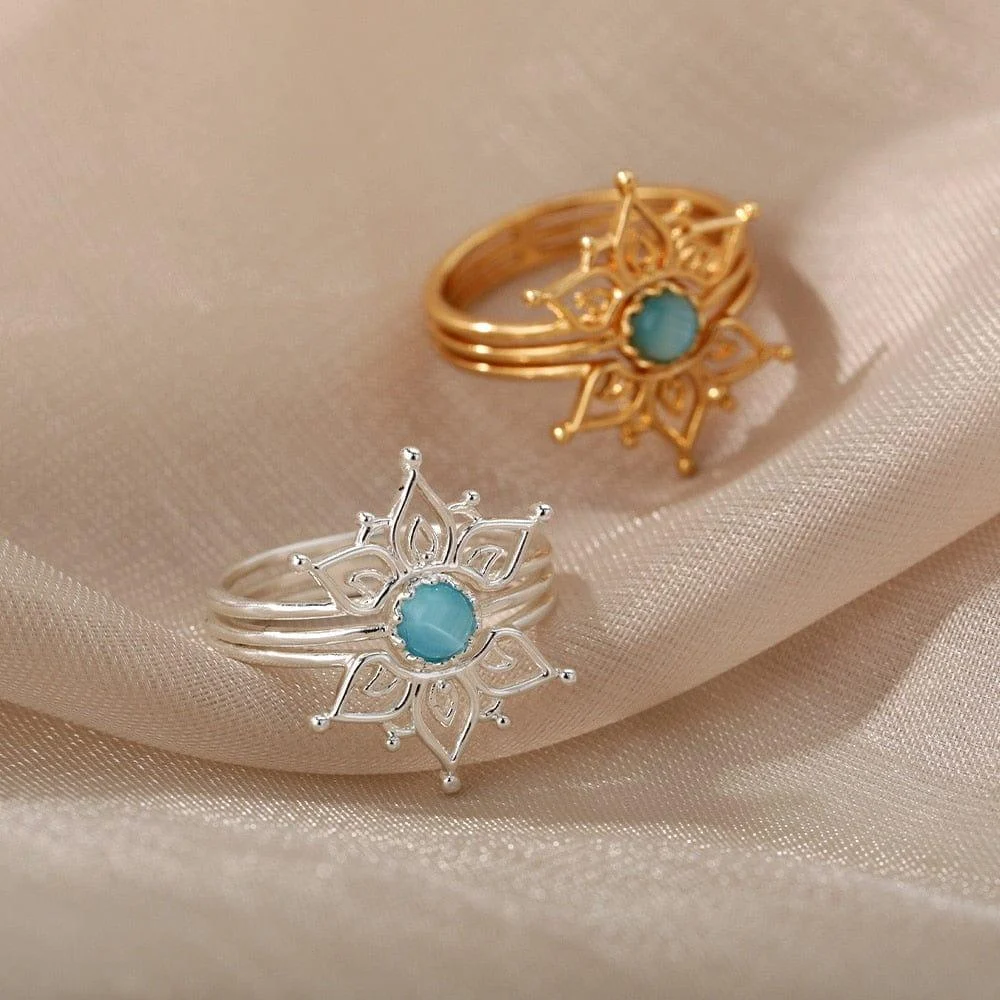 Blue Opal Lotus Flower Ring - Glova