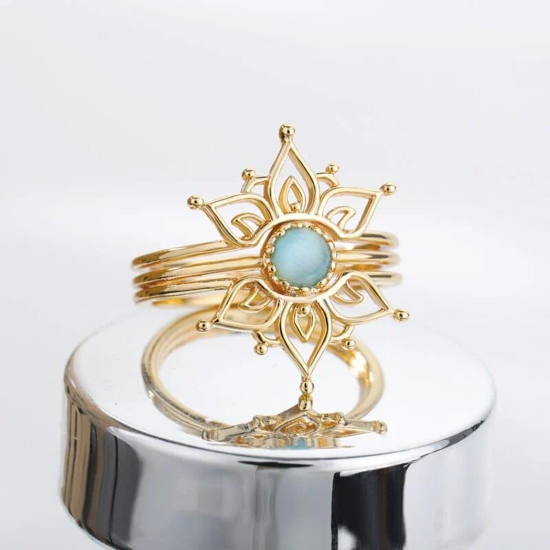 Blue Opal Lotus Flower Ring - Glova