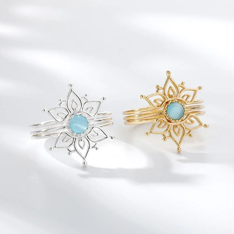 Blue Opal Lotus Flower Ring - Glova