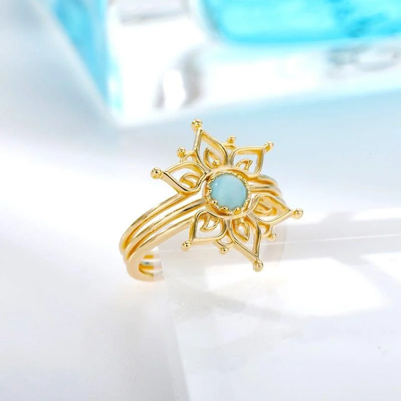 Blue Opal Lotus Flower Ring - Glova