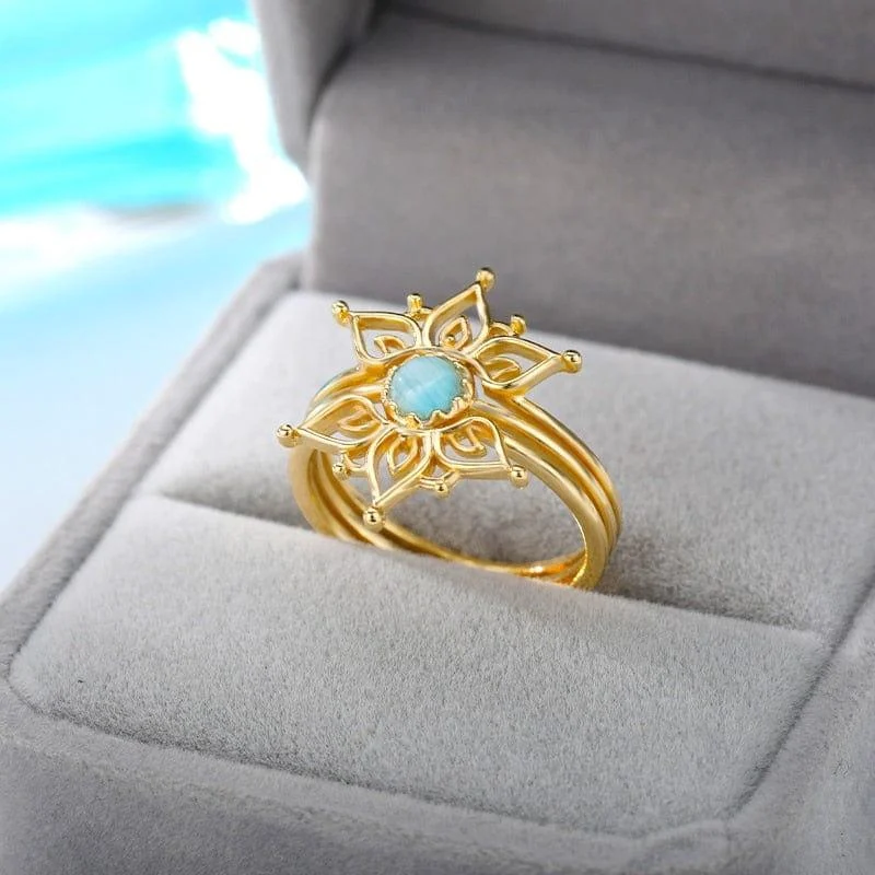 Blue Opal Lotus Flower Ring - Glova