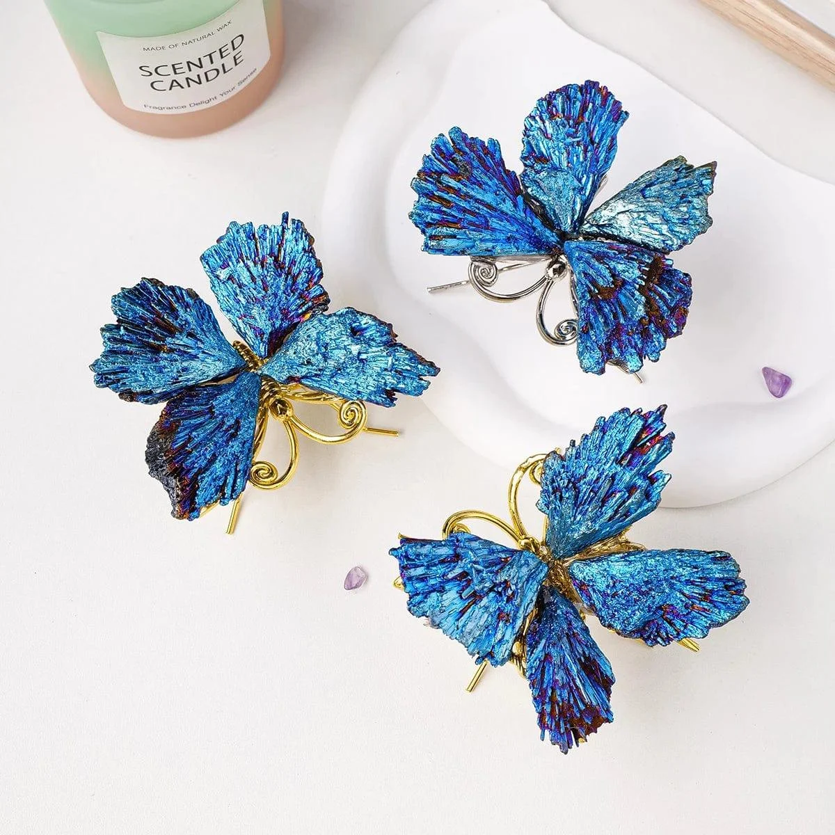 Blue Titanium Aura Kyanite Butterfly - Glova