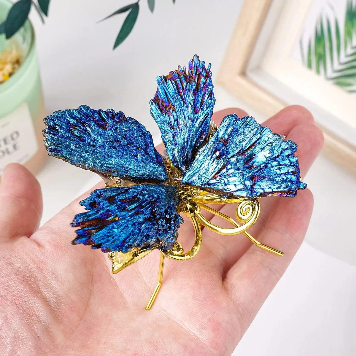 Blue Titanium Aura Kyanite Butterfly - Glova