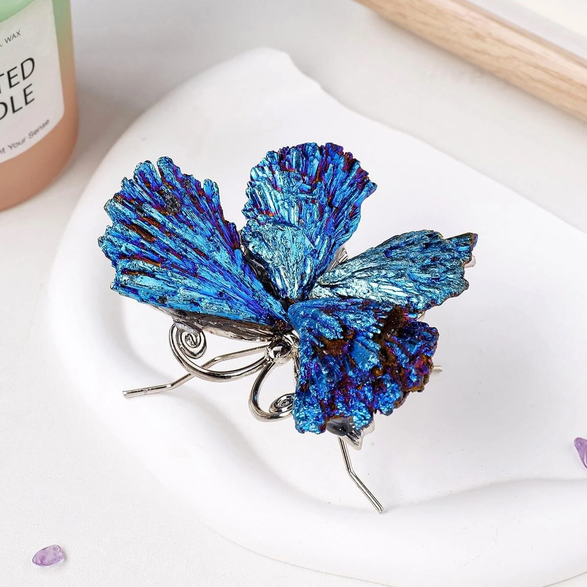 Blue Titanium Aura Kyanite Butterfly - Glova