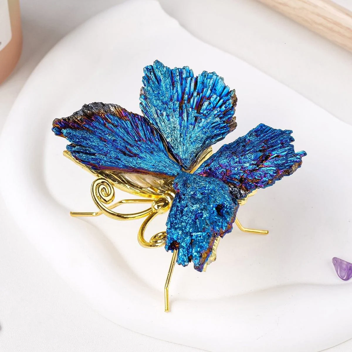 Blue Titanium Aura Kyanite Butterfly - Glova