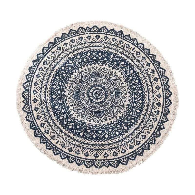 Bohemian Dark Blue & White Round Area Rug - Glova