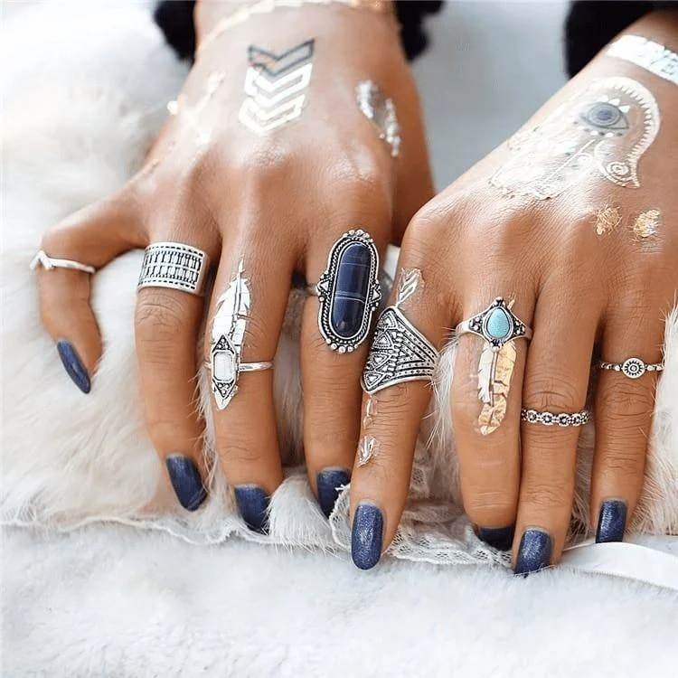 Bohemian Flower Ring Set 8pcs - Glova