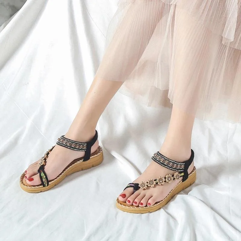 Bohemian Flowers Flat Sandals - Glova