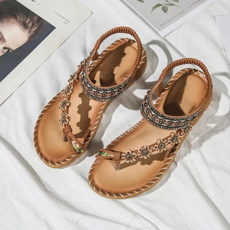 Bohemian Flowers Flat Sandals - Glova