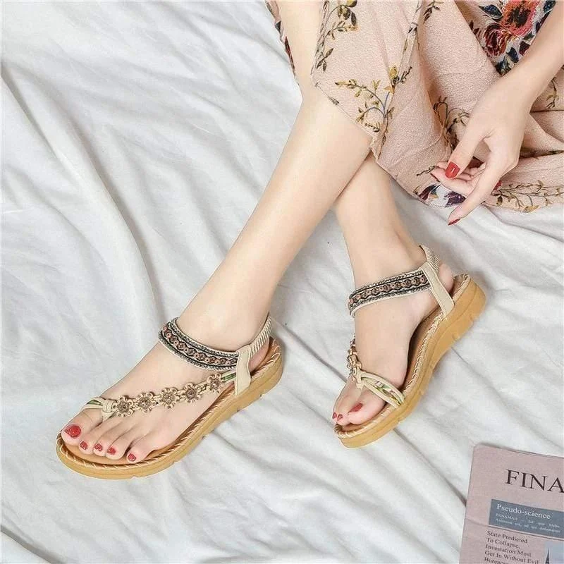 Bohemian Flowers Flat Sandals - Glova