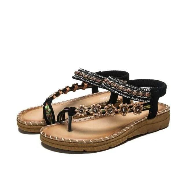 Bohemian Flowers Flat Sandals - Glova