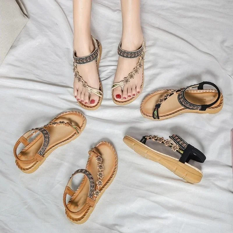 Bohemian Flowers Flat Sandals - Glova