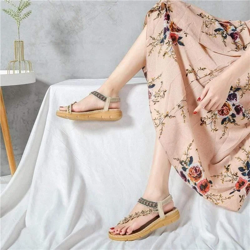 Bohemian Flowers Flat Sandals - Glova