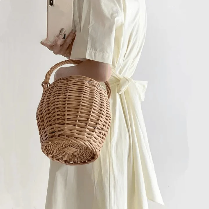 Bohemian Jane Birkin Style Wicker Straw Mini Basket Bag - Glova