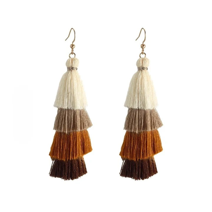 Bohemian Multicolor Tiers Tassel Earrings - Glova