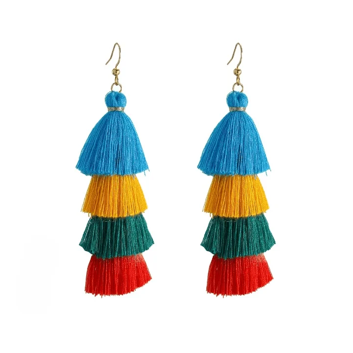 Bohemian Multicolor Tiers Tassel Earrings - Glova