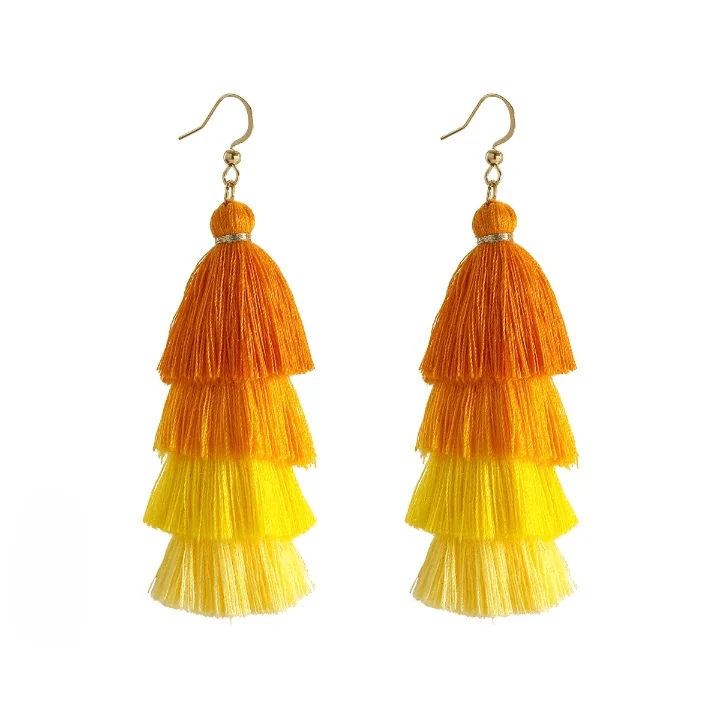 Bohemian Multicolor Tiers Tassel Earrings - Glova