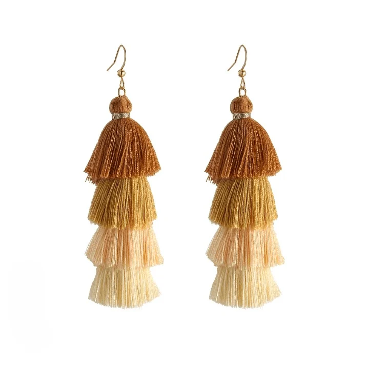 Bohemian Multicolor Tiers Tassel Earrings - Glova