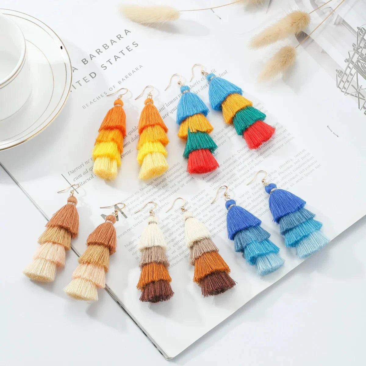 Bohemian Multicolor Tiers Tassel Earrings - Glova