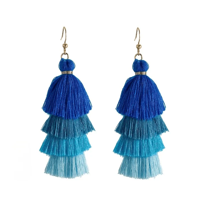 Bohemian Multicolor Tiers Tassel Earrings - Glova