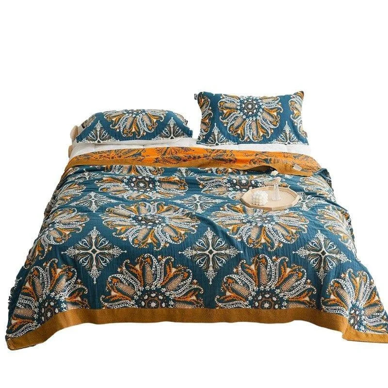 Bohemian Paisley Flower Bedspread in Green - Glova