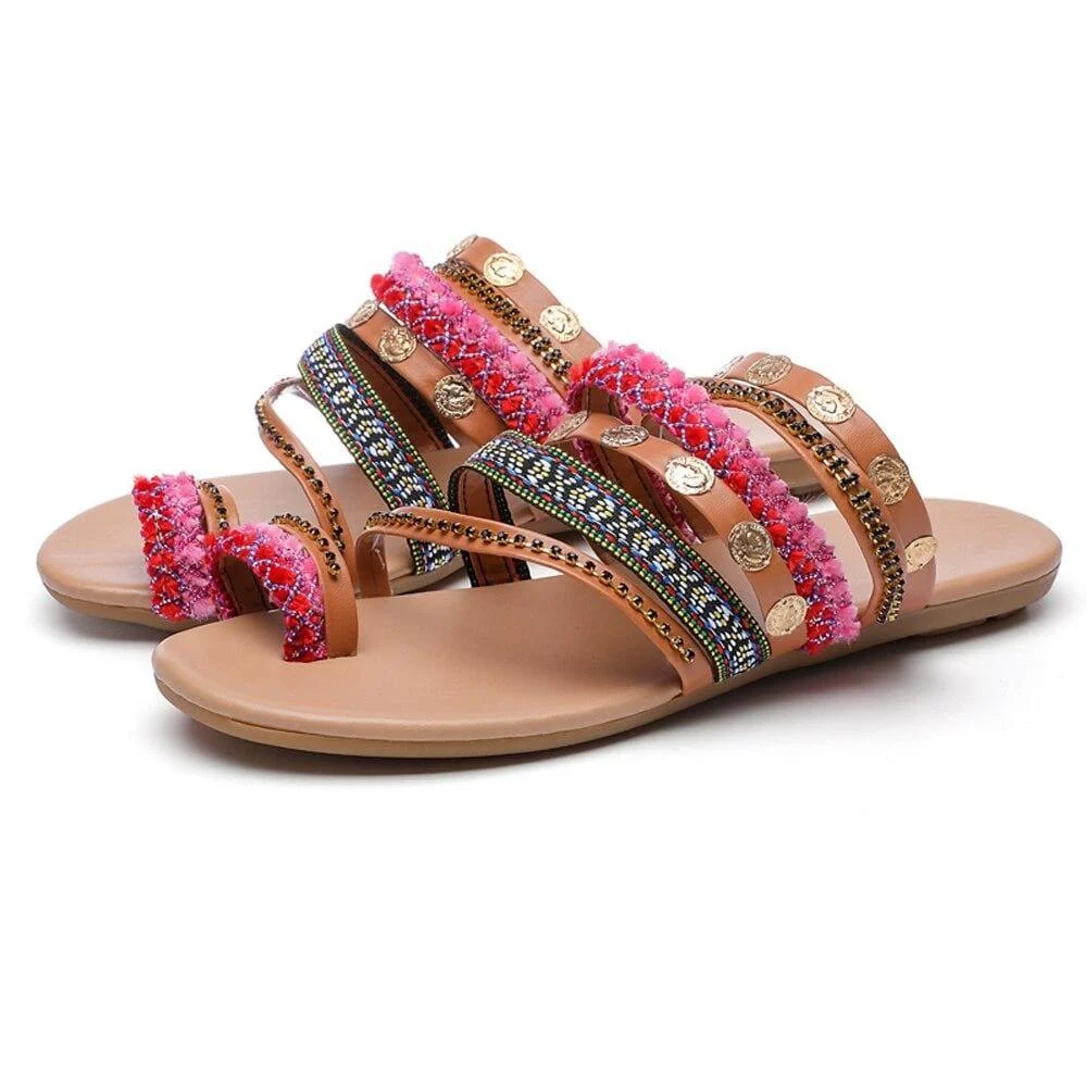 Bohemian Strappy Flat Sandals - Glova