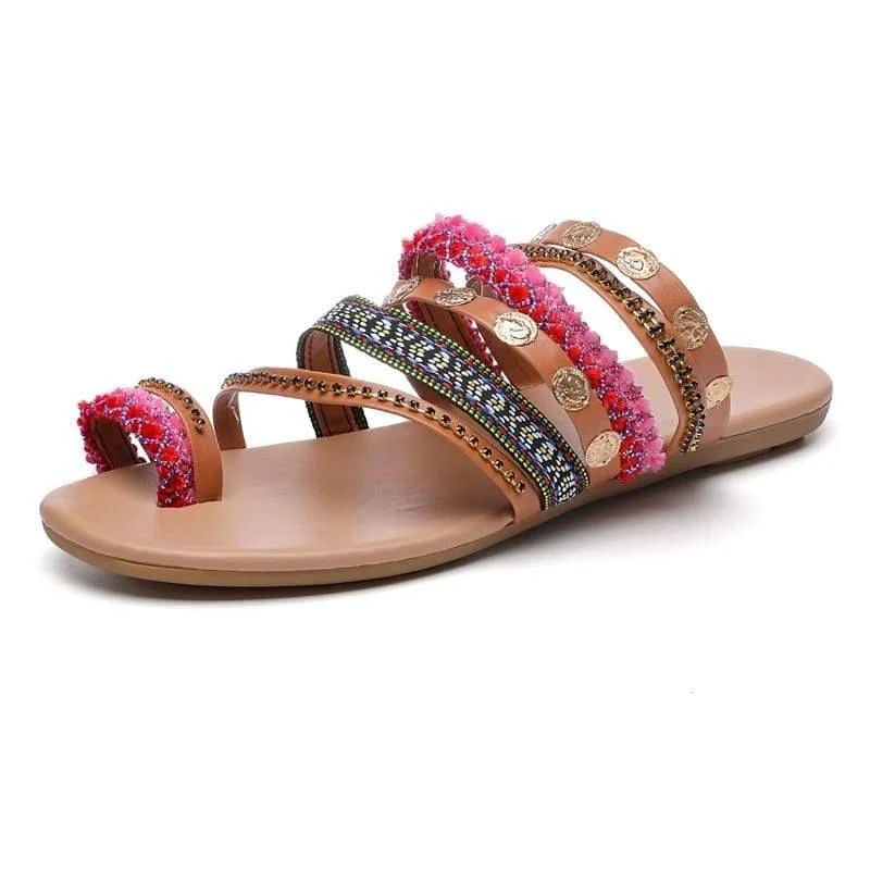 Bohemian Strappy Flat Sandals - Glova