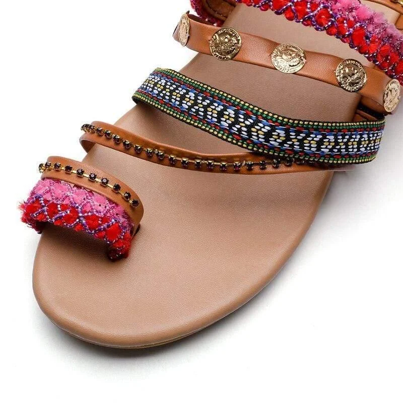 Bohemian Strappy Flat Sandals - Glova