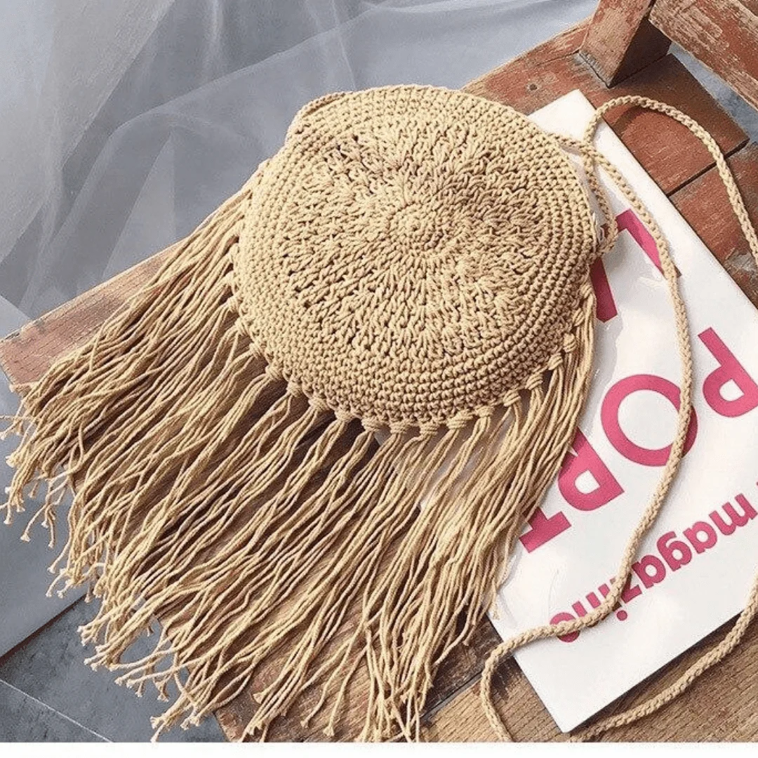 Bohemian Straw and Tassels Crossbody Bag - Glova