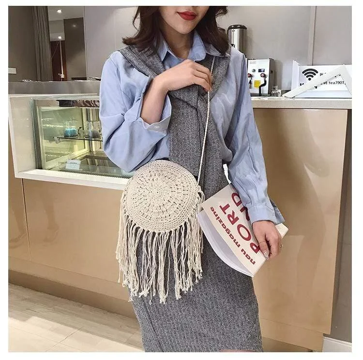 Bohemian Straw and Tassels Crossbody Bag - Glova